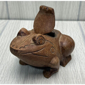 Vintage Wooden Frog Incense Burners Carved